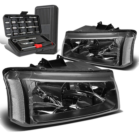2003-2006 Chevy Silverado Black/Clear Signal Upper Headlight Lamps+Tool Box