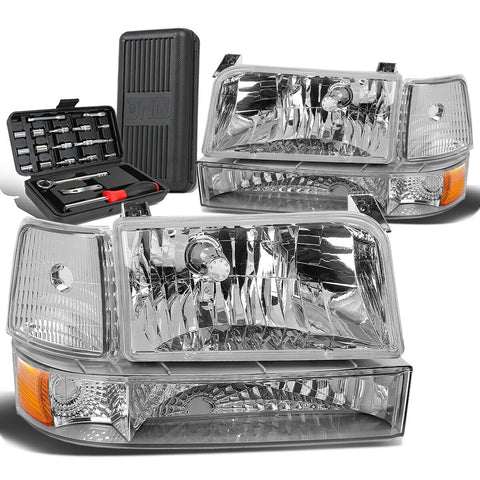 1992-1996 d F150/F250/F350 Headlight Bumper Lamps+Tool Box Chrome Amber