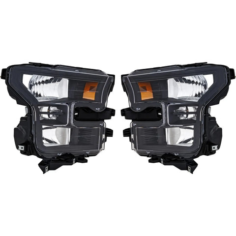 Headlight For 2015-2017 Ford F-150 Left and Right Side Clear Lens Black Housing