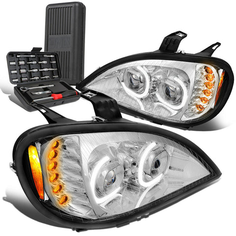 2004-2017 Freightliner Columbia LED Dual Projector Headlight+Tool Box Chrome