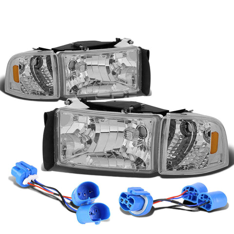 94-02 DDOGE RAM/SPORT CHROME HOUSING CLEAR LENS HEADLIGHT+AMBE