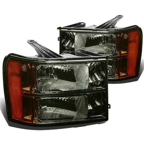 2007-2014 GMC Sierra 1500 2500HD Smoked Housing Amber Corner Headlight Lamps