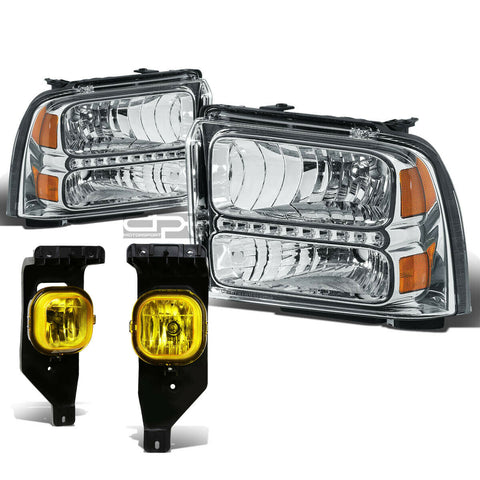 05-07 SUPERDUTY CHROME AMBER LED HEADLIGHT+TRUN SIGNAL+AMBER OE FOG LIGHT