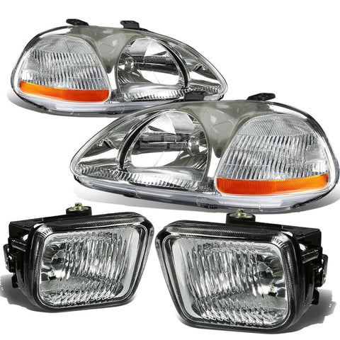 CHROME HOUSING HEAD LIGHT AMBER SIDE MARKER+CLEAR LENS FOG LAMP  96-98 CIVIC