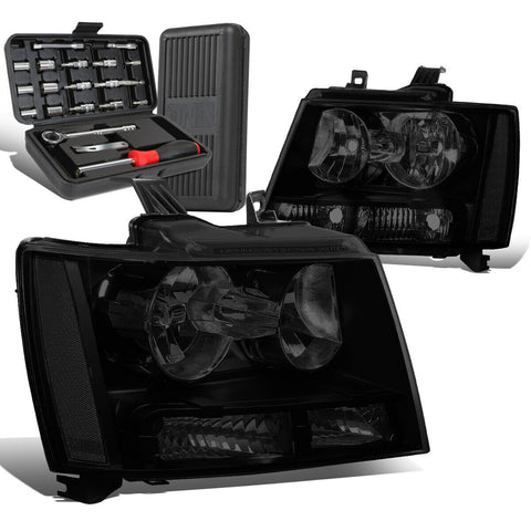 2007-2014 Chevy Tahoe Suburban 2Pcs Tinted/Clear Signal Headlights+Too