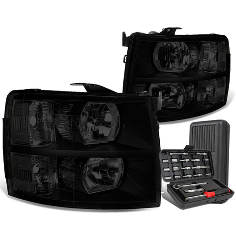 2007-2014 Chevy Silverado Pair Tinted/Clear Signal Headlight Lamps+Tool Box