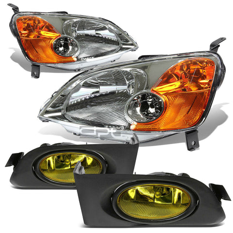 CHROME HOUSING HEAD LIGHT AMBER SIDE MARKER+YELLOW LENS FOG LAMP  01-03 CIVIC
