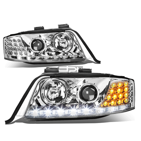 1998-2001 Audi A6/Quattro Chrome Housing Projector Headlight LED DRL+Signal