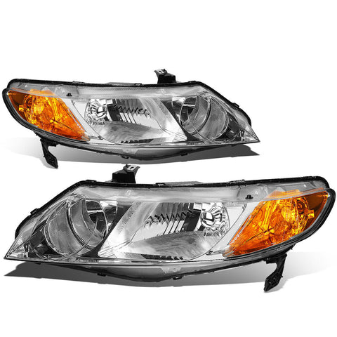 2006-2011 Honda Civic Sedan 2x Headlight Head Lamp Chrome Housing Amber Side