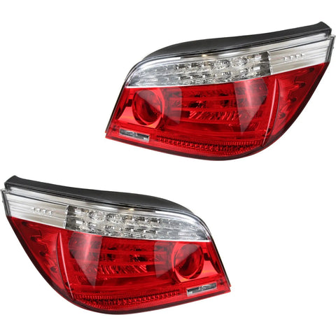 Halogen Tail Light Set For 2008-2010 BMW 528i Clear & Red Lens w/ Bulbs 2Pcs