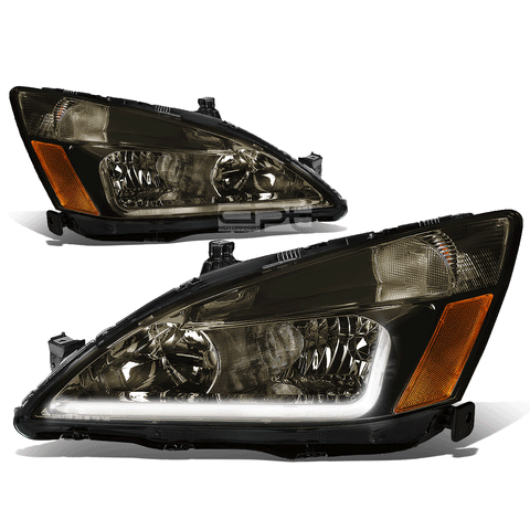 [LED DRL] 2003-2007 Honda Accord Smoked Housing Amber Side Headlight/Lamp Set