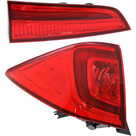 Tail Light Set For 2016-2018 Honda Pilot Left Inner and Outer Red Lens Halogen