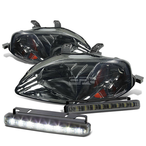 SMOKED HOUSING HEAD+AMBER CORNER+LED FOG LIGHT KIT  99-00 HONDA CIVIC EK/EJ