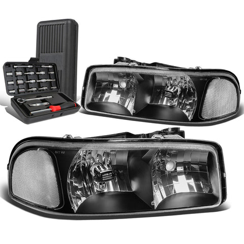 1999-2007 GMC Sierra 1500 Yukon Black Clear Signal Headlight Lamp+Tool Box