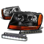 BLACK HEAD+AMBER SIGNAL+SMOKED LED FOG LIGHT KIT  99-04 JEEP GRAND CHEROKEE