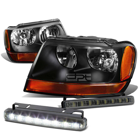 BLACK HEAD+AMBER SIGNAL+SMOKED LED FOG LIGHT KIT  99-04 JEEP GRAND CHEROKEE