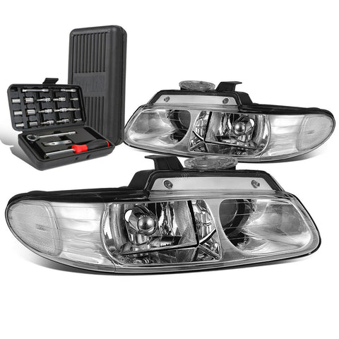 1996-1999 Grand Caravan Chrome/Clear Signal Projector Headlights+Too