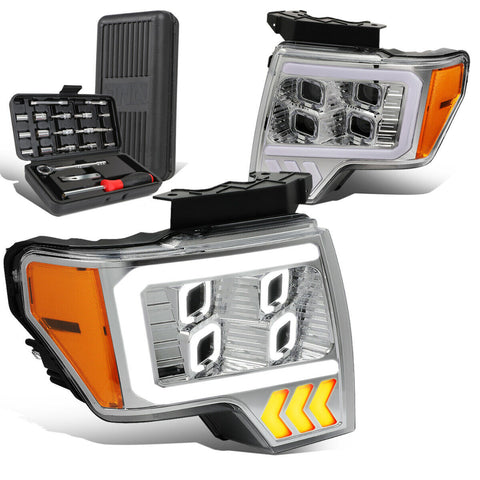 2009-2014 d F-150 LED DRL Halo Chrome Amber Projector Headlights+Too