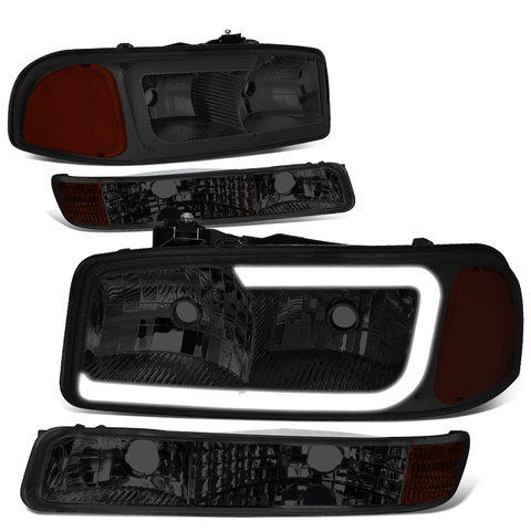 99-07 Sierra/Yukon XL LED DRL Headlight+Turn Signal Bumper Lamp Smoked/Amber