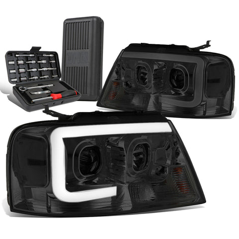 2004-2008 d F-150 LED DRL Bar Smoked/Clear Projector Headlight+Tool Box