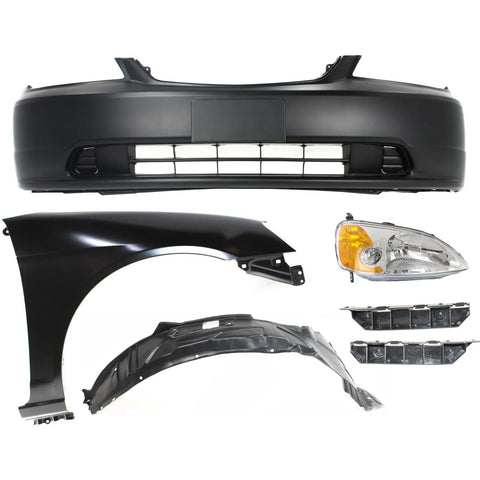 Bumper Cover Kit For 2001-2003 Honda Civic Front 2-Door Coupe 6 pc