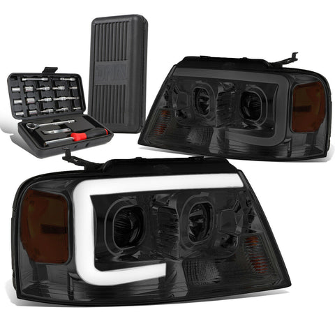 2004-2008 d F-150 LED DRL Bar Smoked/Amber Projector Headlight+Tool Box