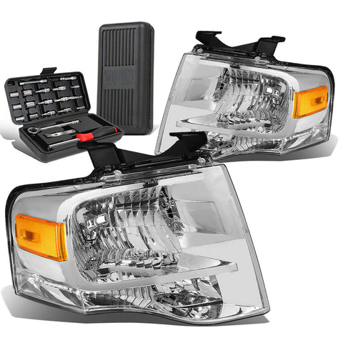 2007-2014 d Expedition Pair Chrome/Amber Side Headlight Lamps+Tool Box