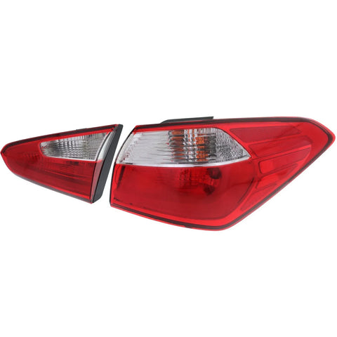 Tail Light Set For 2014-2016 Kia Forte Right Inner and Outer Clear/Red Halogen