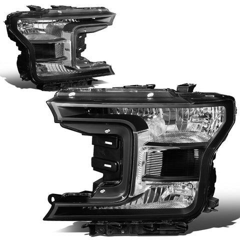 18-20 d F150 OE Style Black Housing Clear Side Driving Headlight Lamps