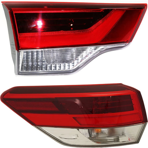 Tail Light Set For 2018-2019 Toyota Highlander Left Clear/Red Halogen/LED