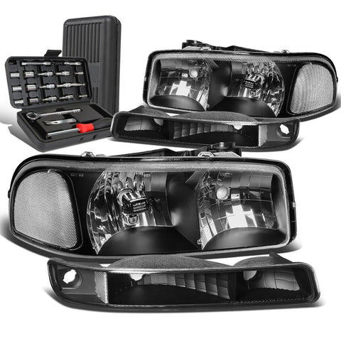 1999-2007 GMC Sierra Black Clear Signal Headlights+Bum