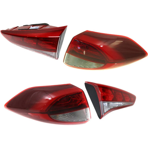 Tail Light Set For 2016-2018 Hyundai Tucson LH RH Inner Outer Clear/Red/LED