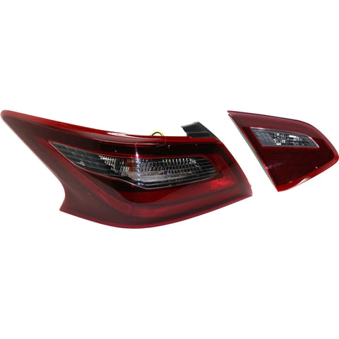 Tail Light Set For 2018 Nissan Altima LH Inner Outer Clear/Red w/ Black Halogen