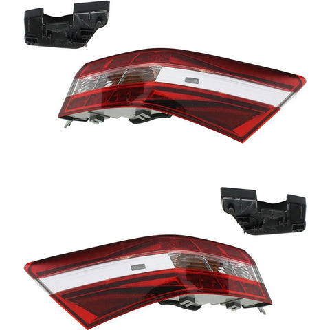 Halogen Tail Light Set For 2013-2015 Toyota Avalon Outer Clear/Red w/ Bulbs 2Pcs