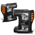 17-19 F250 F350 Super Duty Black Housing Amber Side Driving Headlight Lamps