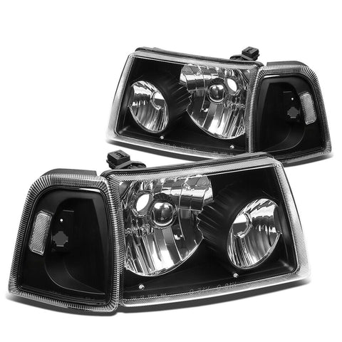 2001-2011 d Ranger Black Housing Clear Corner Bumper Headlight/Lamp Set