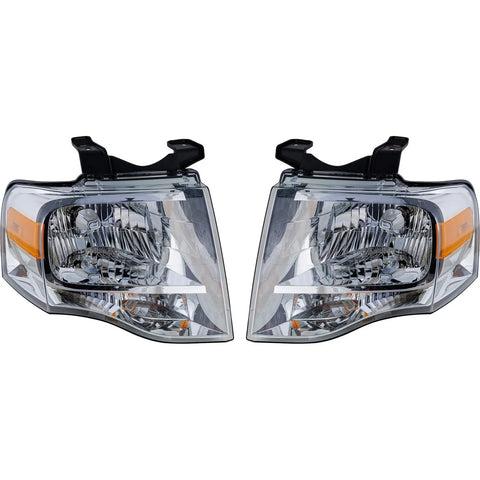 Headlight Set For 2007-2014 Ford Expedition Driver Passenger With bulbs Halogen