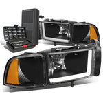 1994-2002 Dodge Ram LED DRL Bar Black/Amber Signal Headlight Lamps+Tool Box