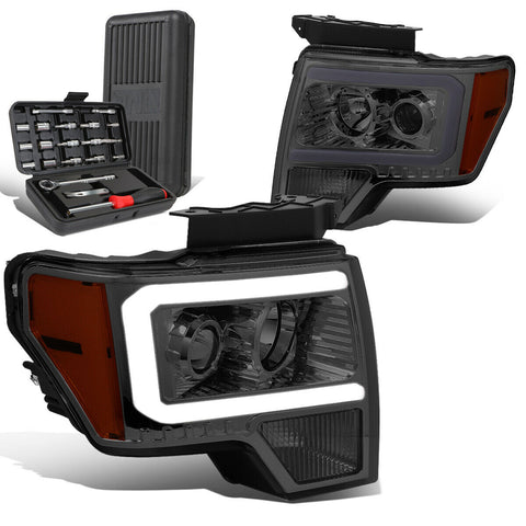 2009-2014 d F150 LED DRL Tube Smoked Amber Projector Headlights+Too