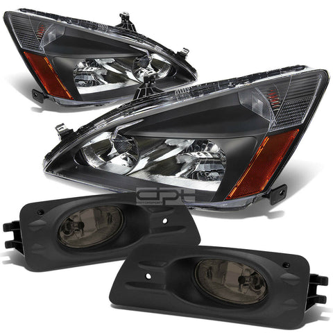 BLACK HOUSING AMBER CORNER HEAD LAMPS+SMOKE FOG LIGHTS  06-07 ACCORD 4DR