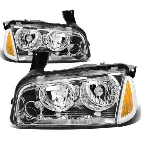 2006-2010 Dodge Charger Pair Chrome Houisng Headlight+Ambe