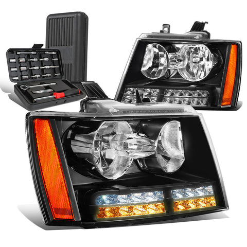 2007-2014 Tahoe Suburban LED DRL Tube Black Amber Side Headlights+Too