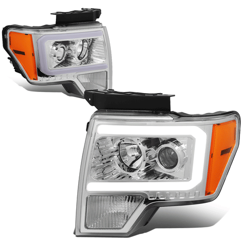 2009-2014 d F-150 LED DRL Tube Projector Headlight Lamp Left+Right Chrome