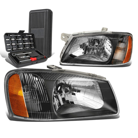 2000-2002 Accent Pair Black Housing Amber Side Bumper Headlights+Too