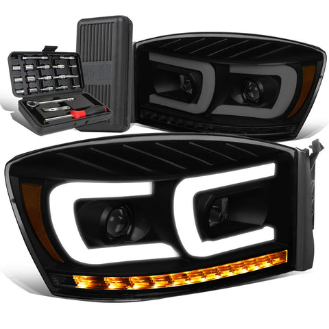 2006-2009 Ram Truck  LED Chasing Projector Headlight+Tool Box Tinted Amber