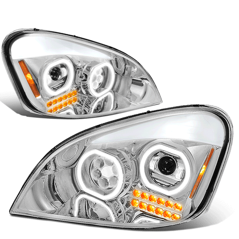 2008-2017 Freightliner Cascadia Dual LED Projector Headlight Lamps Chrome
