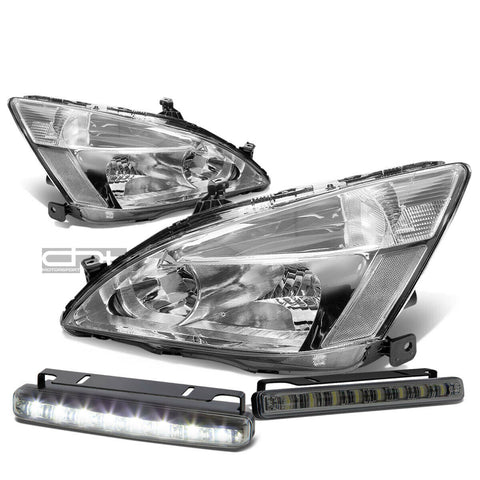 CHROME HOUSING HEADS+CLEAR CORNER+SMOKED LED FOG LIGHT KIT  03-07 ACCORD CM