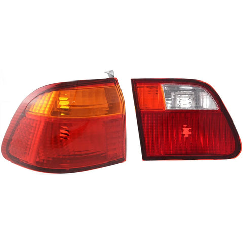 Tail Light Set For 1999-2000 Honda Civic LH Inner Outer Amber Clear Red Halogen