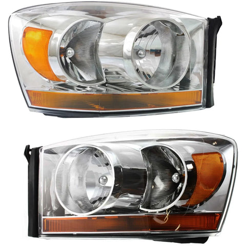 Headlight Assembly Set For 2006-2008 Dodge Ram 1500 Left Right Chrome With Bulb