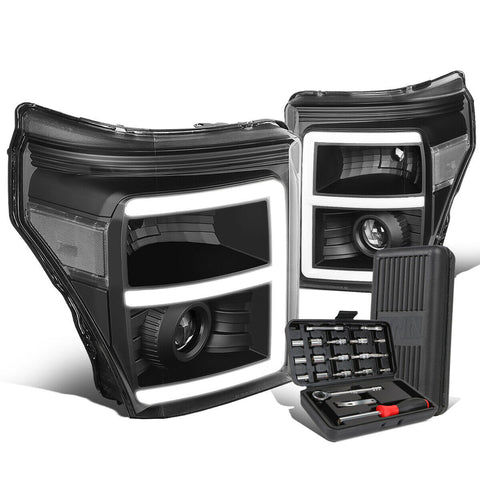 2011-2016 d Super Duty E-Bar LED Black Clear Projector Headlight+Tool Box